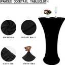 5 Pack Spandex Round 24'' Tablecloths for Cocktail, Banquet, Outdoor Party, Wedding, Bar, Restaurant - Black, Reusable, Easy Care