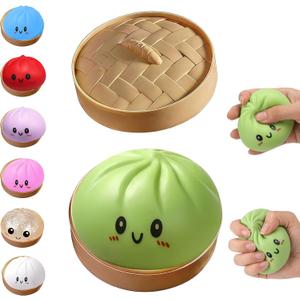Dumpling Squishies Toy, Giant Glitter Dumpling, Colorful Steamed Bun Stress Balls Fidget Sensory Toy,Squeeze Dough Ball Stress Relief Hand Toys with Food Steamer Stretchy Desk Toys (Green)