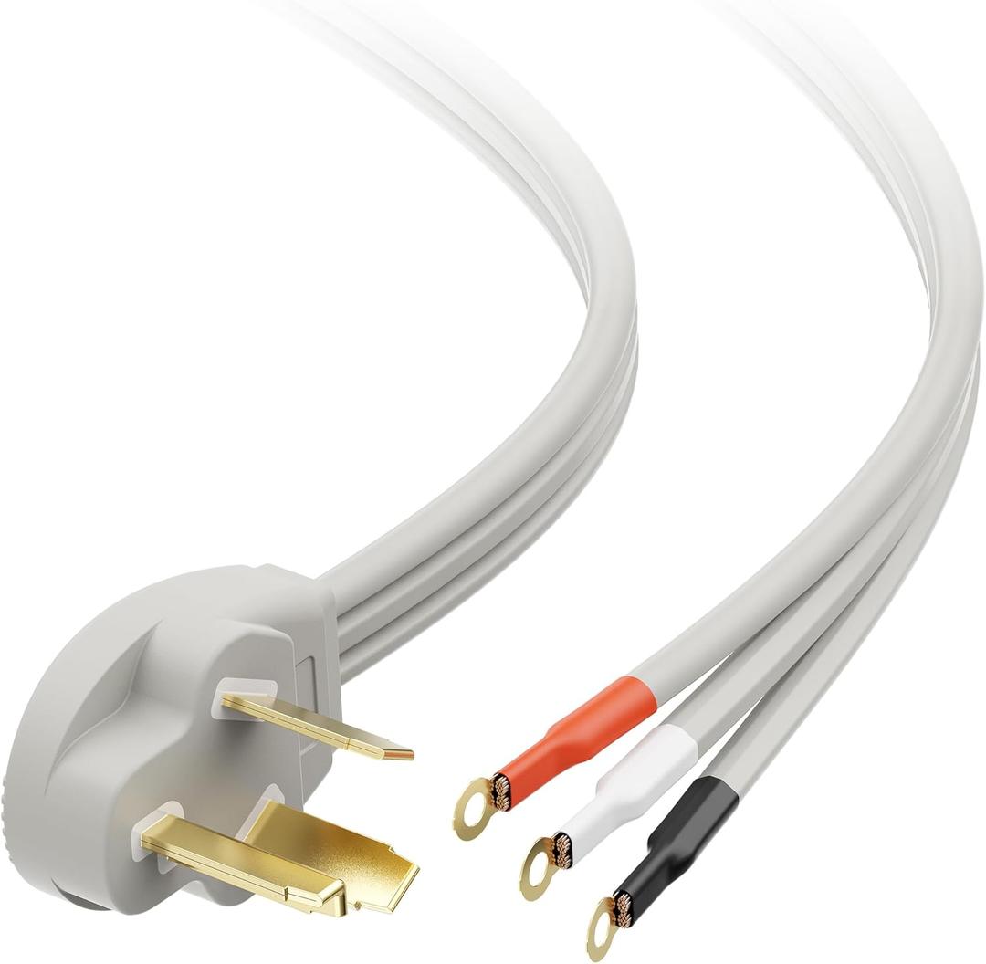 Cable Matters 10 AWG 3 Prong Dryer Cord - 10ft, 30A / 7500W Rated, NEMA 10-30P to 3-Wire Appliance Cord, Dryer Plug 3 Prong, Gray