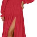 ZESICA Women's 2025 Boho Sexy Off Shoulder Long Sleeve Smocked High Waist Side Split Flowy A Line Tiered Long Maxi Dress (Medium)