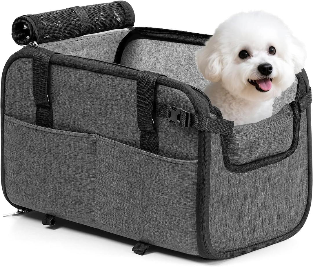 YUDODO Large Dog Car Seat for Center Console (Width 9.5 In) Fits 10-20 Lbs, Anti-Slip Puppy Cat Travel Portable Booster Seat, Luxury Pet Car Bed Carseat PU Leather Gray