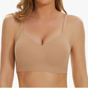 Women's Ribbed Wireless Push Up Bra No Underwire Supportive Padded Longline Bralette 2XL