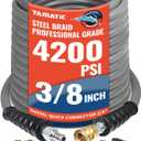 YAMATIC Non Marking 3/8" Pressure Washer Hose 100FT 4200 PSI, Kink Resistant Swivel 3/8" Quick Connect, Rubber Steel Braided Wear Resistant Industry Grade for Hot/Cold Water Gas Power Washer
