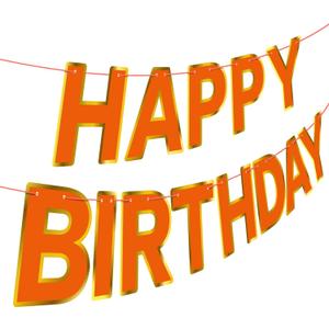 Orange Happy Birthday Banner Sign, Golden Border Happy Birthday Bunting Banner Flag Garland for Kids Boys Baby Birthday Party Decorations Supplies