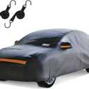 Hatchback Car Cover Waterproof All Weather for AutomobilesOutdoor Heavy Duty Full Exterior Covers with Zipper Door, Rain Sun Snow Dust UV Protection, Windproof Straps & Reflective Strips(Up to 177") (Black)