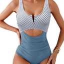 HXN Women's One Piece Swimsuit Tummy Control Bathing Suit Color Block Cutout Slimming Swim Suit Swimwear 2025 (L)