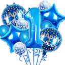 Balloons, 11 pcs Foil Balloons 1 Year Old for 1st Birthday Party Supplies Decoration Confetti Balloon Party Balloons Birthday Party Supplies 1 Years Old Birthday Balloon (1th, Blue)