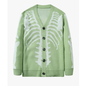 SHENHE Men's Skeleton Pattern Cardigan Sweaters Long Sleeve Unisex Outwear Knitted Coats, Size Large 