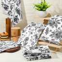 Boyiee Set of 6 Black and White Kitchen Towels Vintage Floral Plants Dish Towels Rustic Absorbent Flower Tea Hand Cloth 24"x16" for Summer Farmhouse Kitchen Bathroom Housewarming Gift