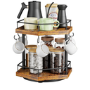 KLM 2 Tier Coffee Station Organizer, Countertop Rotating Cup Holder with 6 Hooks, 5.9 x 8.7 x 12.2 inches