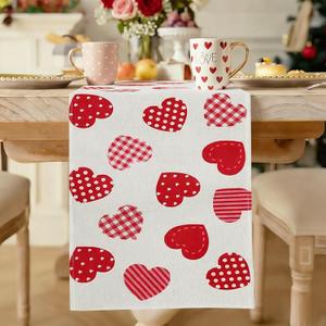 Valentines Day Table Runner Red Love Heart Table Runner 14 x 72 Inch Inch Rustic Romantic Holiday Kitchen Dining Tables Decor for Valentines Anniversary Wedding Proposal Candlelight Dinner Home Party