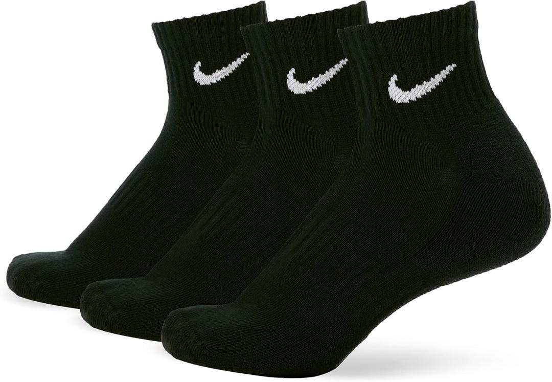 Nike Unisex Adult Everyday Cushioned Training Ankle Socks (3-Pack) | Mens and Womens (Small, Black/White)