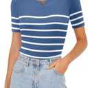 ONLYSHE Womens Short Sleeve T Shirts Summer Crewneck Tops Ribbed Knit Slim Fit Shirt Casual Basic Tees Tops (Small, D-medium Blue)