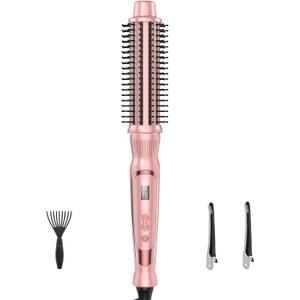 Heated Round Brush 1 1/2 Inch Curling Brush,Volumizing Thermal Brush 1.5 Inch Ceramic Tourmaline Heated Hot Ionic Iron, Curling Wand Hair Styler Tool (Pink, 1.5 inch)