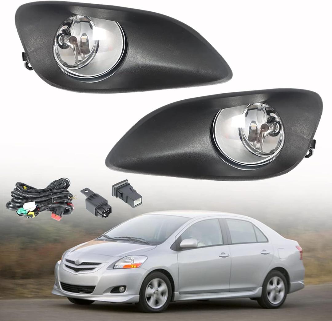 2-Pack Fog Light Assembly with Bulbs Switch and Wiring Kit Replacement for Yaris Sedan 2007-2011