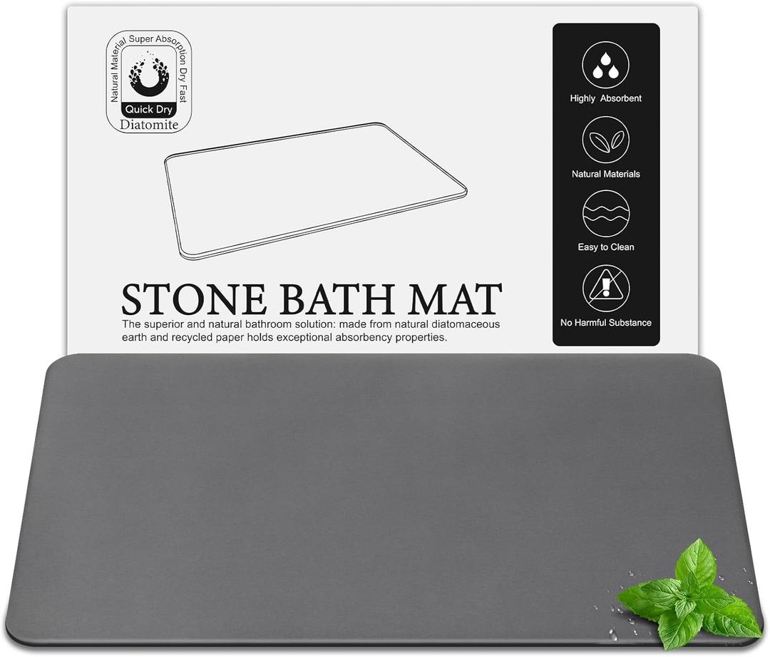 Large Diatomite Stone Bath Mat, Premium Non-Slip Natural Diatomaceous Earth Bathtub Fast Drying Mats for Bathroom Floor (30" x 17" Dark Grey)