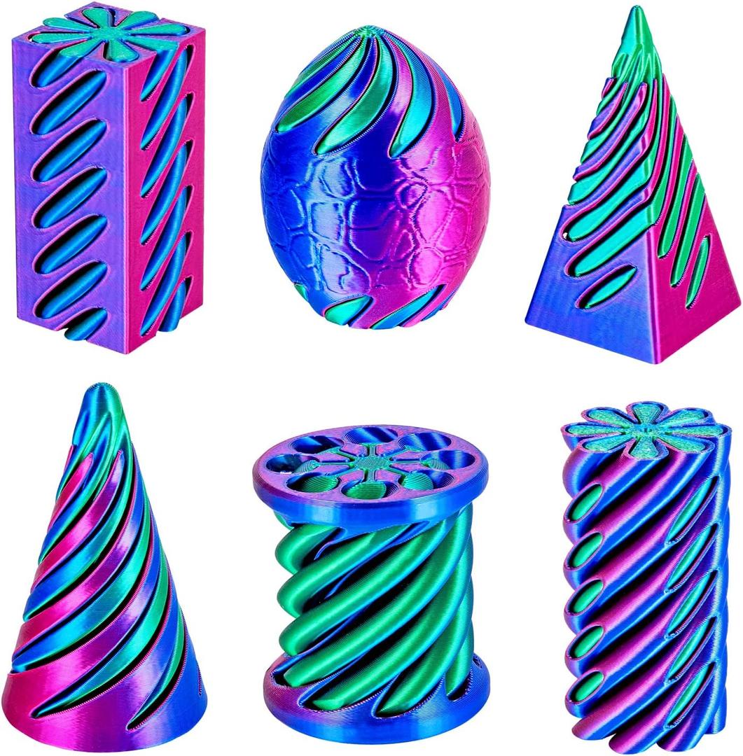 6 Packs Spiral Cone 3D Printed Fidget Toy Set, Flexible Impossible Cone Pyramid Passthrough Toys for Stress Relief, Desk Deco Relaxing for Kids Adults, Rose Red + Dark Blue & Dark Blue + Green