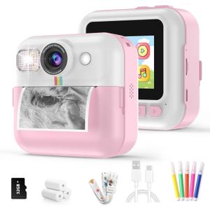 Instant Print Camera for Kids, Christmas Birthday Gifts for Girls Age 3-10, Toddler Toy for 3 4 5 6 7 8 9 10 Year Old Girls with 3 Roller Photo Paper (Pink)