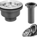 3-1/2'' Kitchen Sink Drain Kit Sink Drain Basket Sink Drain Assembly 304 Stainless Steel Sink Strainer Basket Stopper for Home Standard Kitchen Sinks 1 1/2" Tailpiece
