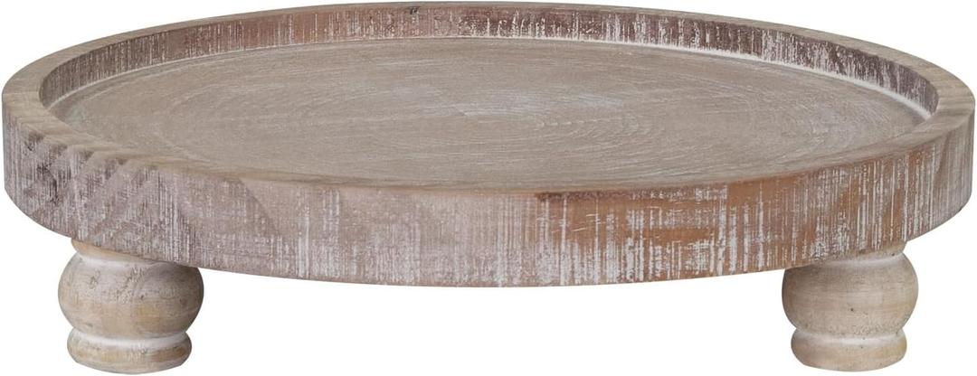 MAONAME Decorative Round Wood Riser for Display, Farmhouse Pedestal Stand for Kitchen Counter, Natural Wooden Risers Tray for Home Decor, Pedestal Tray for Living Room Decor