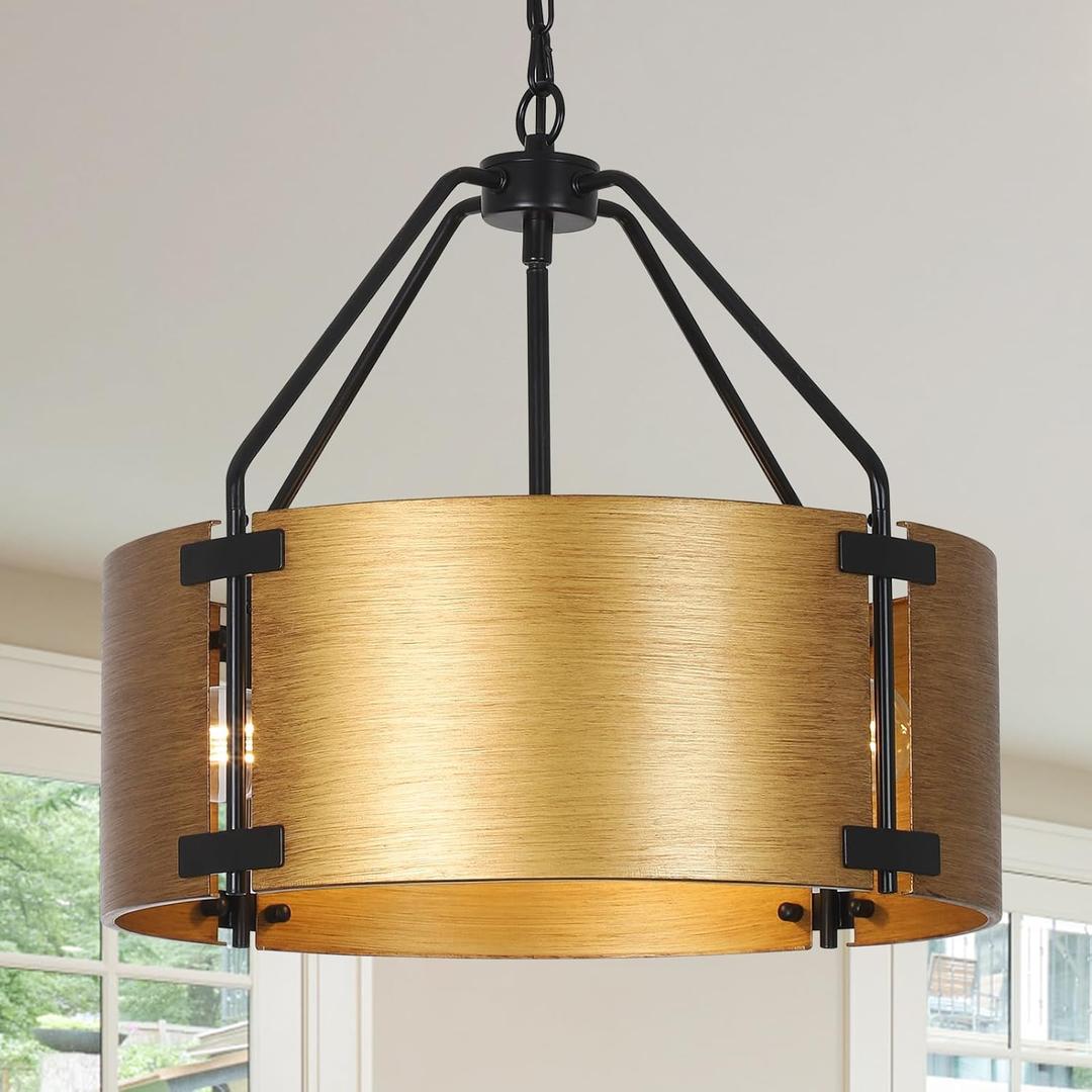 Gold Chandeliers for Dining Room, 4-Light Farmhouse Dining Room Light Fixture, Modern Kitchen Lighting Fixtures Ceiling, Height Adjustable Hanging Pendant Light Fixtures for Bedroom Living Room (17.217.260)