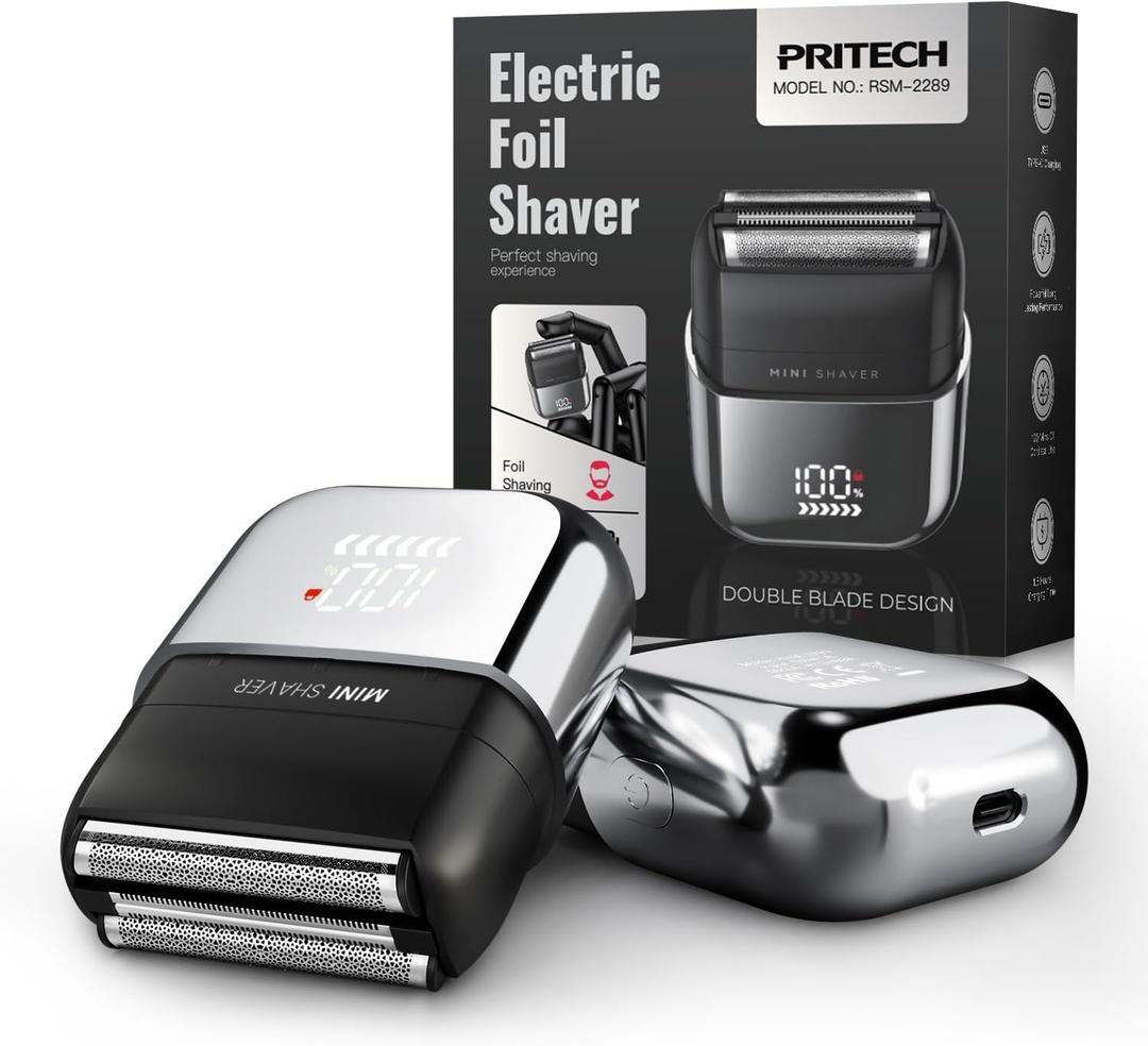 Electric Foil Shaver for Men - Mini Electric Razor for Face Shaving with 3 Floating Blades, USB-C Fast Charging Rechargeable Travel Razor, IPX7 Waterproof Wet Dry, LED Display, Travel Lock