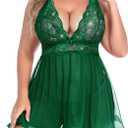 Avidlove Women Plus Size Babydoll Lingerie Lace Chemise Mesh Sleepwear (3X-Large, Green)