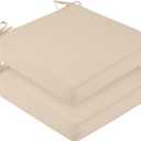 downluxe Waterproof Outdoor Chair Cushions for Patio Furniture, 24" x 24" x 4" Patio Chair Cushion with Adjustable Ties & Portable Handle, Square Outdoor Cushion with Removable Cover, Beige, 2 Pack