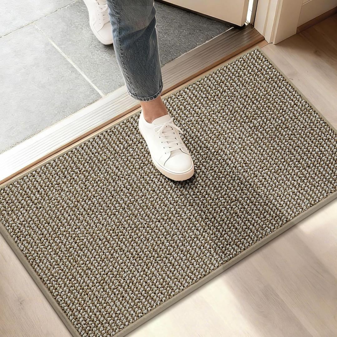 BEQHAUSE Dirt Trapper Door Mat 17"x30", Non-Slip Doormats (Rolled-Up NO Creases) Washable Entryway Rugs, Dirt Resist and Absorbent Welcome Mat, Low Profile Floor Mats for Front Back Door, Light Beige