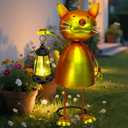 Solar Garden Decor Cat Statue with Solar Lights,13.78in Tall Metal Cat Figurines Decor,Birthday Gifts for Women Mom Grandma,Decorative Stakes for Yard Art Lawn Porch Patio Outside Decorations