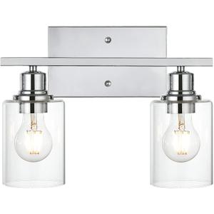 VINLUZ Bathroom Light Fixtures in Chrome Finish,2 Light Industrial Indoor Wall Sconce with Clear Glass Shade Metal Vanity Lighting Over Mirror Bulb Not Included