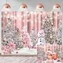 Pink Christmas Backdrop Winter Snowflake Xmas Tree Snowman Scene Photography Background for New Year Eve Party Decoration Winter Holiday Photo Banner Props (8x6FT240x180cm)