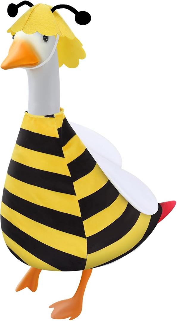 Huhumy Spring Bee Goose Outfit for 23'' Porch Goose Clothes Cement Statue Cute Costume with Bee Wings for Spring Summer Garden Decor Outdoor Lawn Yard Patio Seasonal Party