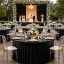 8 Pack Spandex Black Round Tablecloths for 72inch Table, Wrinkle Free 132inch Stretchy Fitted 6ft Round Table Cloth Covers with Skirt for Wedding Birthday Graduation Parties Banquet Events