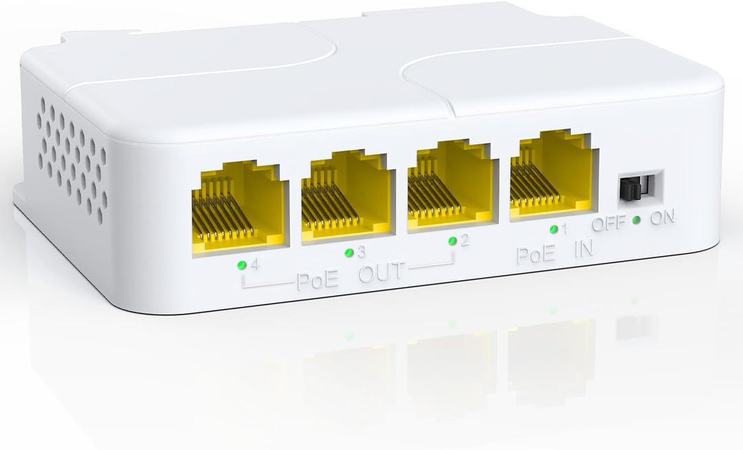 YuanLey 4 Port PoE Extender Gigabit with 3 PoE Out, IEEE 802.3af/at Mini 4 Channel Repeater 1000Mbps, VLAN, Wall and Din Rail Mount Passthrough POE Amplifier/Booster, Plug and Play White