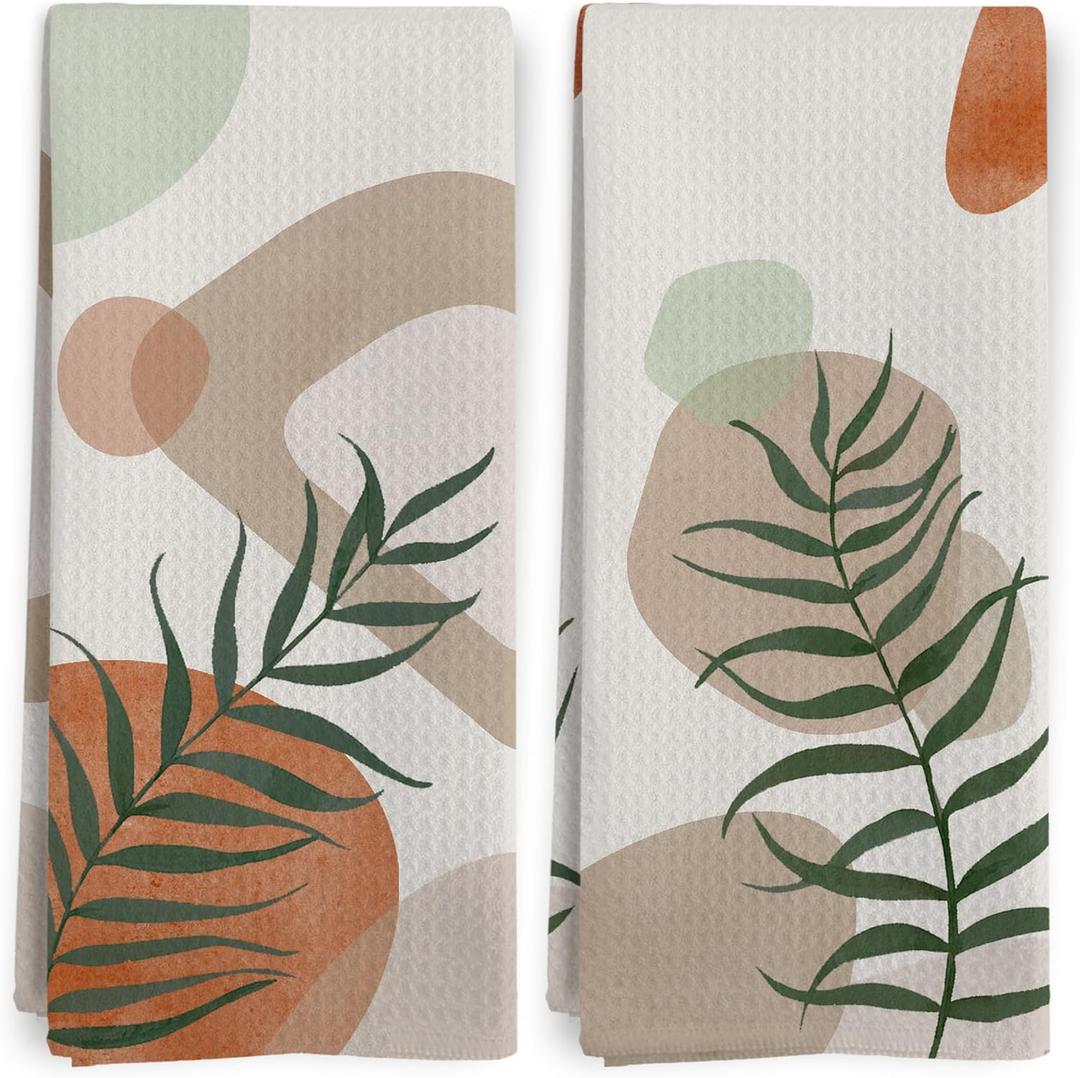 Boho Kitchen Towels, Abstract Minimalist Tropical Leaf Botanical Kitchen Towel Decorative Set, Modern Boho Hand Dish Tea Towels for Bathroom Decor