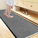 Smiry Waffle Bath Mat 72x24, Extra Soft Absorbent Bathroom Rugs, Non Slip Machine Washable Quick Dry Bath Rugs for Bathroom Floor, Tub, Shower, Home Decor Accessories, Black & Cream