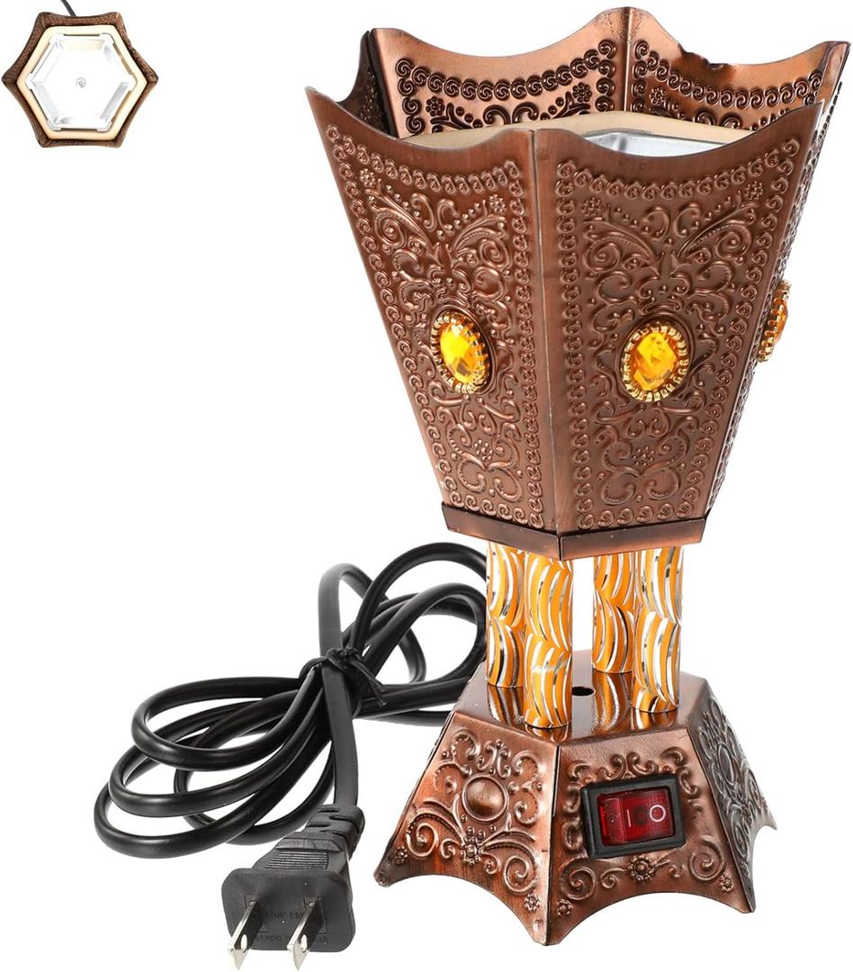 Arabic Incense Burner Vintage Electric Incense Holder Aroma Burner Oud Frankincense Candle Stand Ornament for Home Office (US Plug)