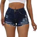 Women Summer High Waisted Stretchy Ripped Denim Shorts Frayed Casual Jeans Shorts