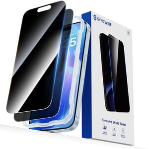 SYNCWIRE Privacy Screen Protector for iPhone 15 6.1''[2-Pack], Unbreakable True 28 Anti Spy Tempered Glass Saver Black [Easy Installation Frame] [9H Hardness] [Bubble Free] [Sensitive Touch]