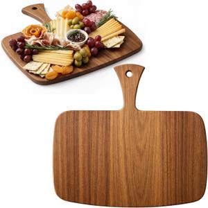 Nuenen Wood Cutting Board with Handle 12x11x0.47 Inch Acacia Bamboo Wooden Serving Kitchen Chopping Boards for Pizza, Bread, Cheese, Charcuterie, Fruit, Vegetables(1 Pcs, Acacia)