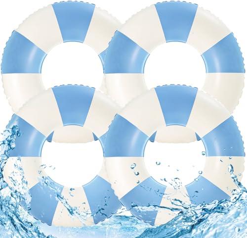 4PCS Floats for Adults Rings Striped Pool Float Large Swim Ring for Adults,30 Inch Classic Striped Teens Adult Inner Tubes Summer Beach Bachelorette Party (Blue Striped)