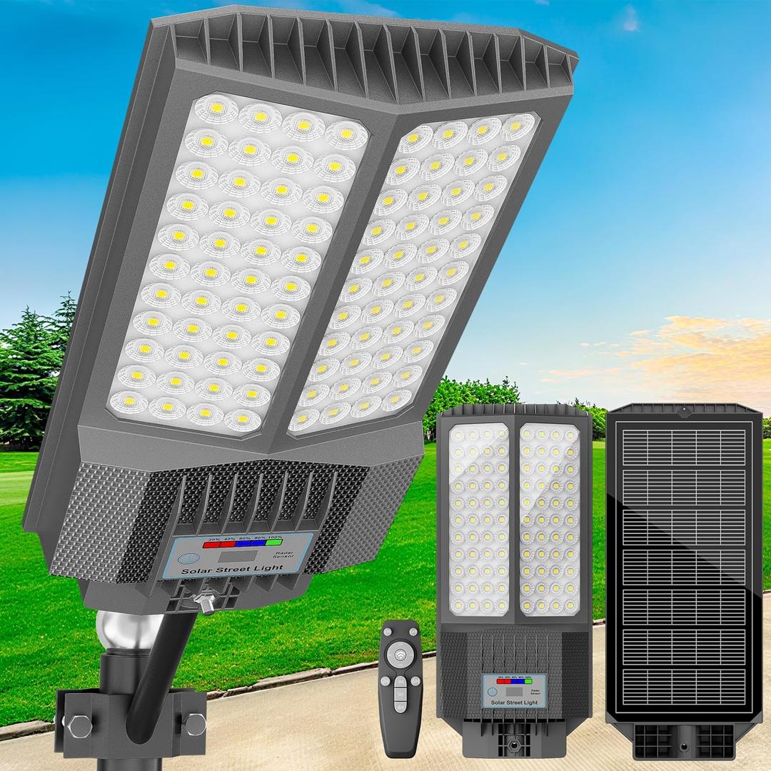 loyoele Solar Street Lights Outdoor,750000Lm Solar Parking Lot Lights Commercial Street Light Dusk to Dawn,7000K LED Security Flood Light with Motion Sensor and Remote Control for Street,Court,Yard (9000)