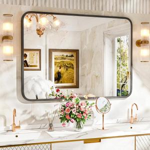 22"30" Bathroom Mirror for Wall, Modern Bathroom Vanity Mirror, Black Bathroom Mirrors for Over Sink with Metal Framed HD Tempered Glass Hangs Horizontally or Vertically