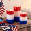 Tujoe 3 Pcs Blue Red and White Flameless Candles Patriotic LED Battery Pillar Candles Set 4th of July Independence Day Battery Operated Flickering Gifts with Remote Decorations for 250th Anniversary