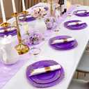Realluck 350 PCS Purple and Gold Plastic Plates, Plastic Dinnerware Set for 50 Guests, 100 Disposable Plates, 150 Silverwares, 50 Cups, 50 Napkins for Party, Wedding, Graduation