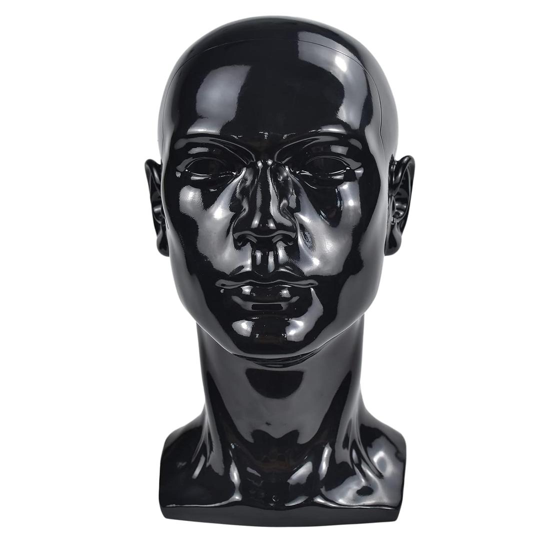 PVC Mannequin Head Black Male Manikin Dummy Stand Model Display Hat Scarf Wigs Hair Glasses Hat Beauty Styling Tool (black)
