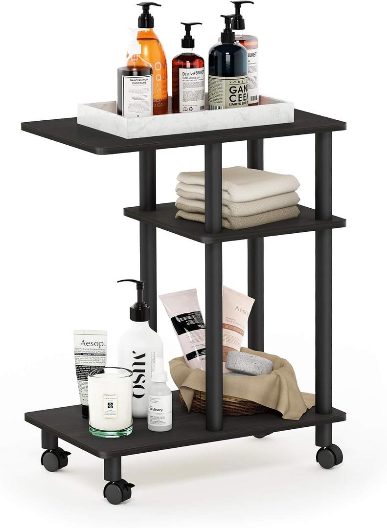 Furinno Turn-N-Tube C Shaped Side Table With Casters, Espresso/ Black