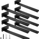 HITOMEN Heavy Duty Floating Shelf Brackets, 10-Inch (1/5'' Thick) Hidden Shelves Hardware, Cast Iron L Brackets, Rustic Industrial Black Metal Wall Shelving Supports, 8 Pack