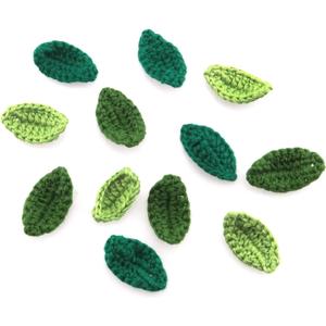 ZCZQC Crochet Green Leaf 12PCS Mixed Green Handmade Crocheted Flowers Leaves Small Applique for Decorative Embellishment Cardmaking Scrapbook Craft